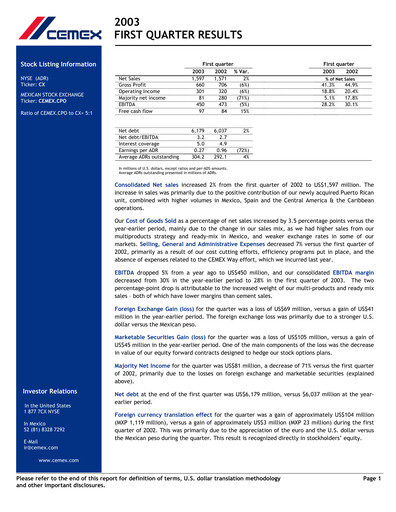 Thumbnail Cemex Quarterly Report 2003-q1