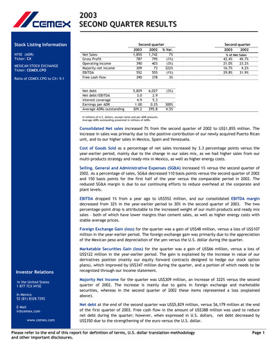 Thumbnail Cemex Quarterly Report 2003-q2