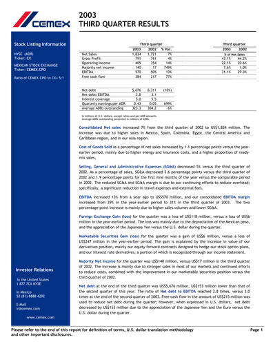 Thumbnail Cemex Quarterly Report 2003-q3