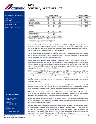 Thumbnail Cemex Quarterly Report 2003-q4
