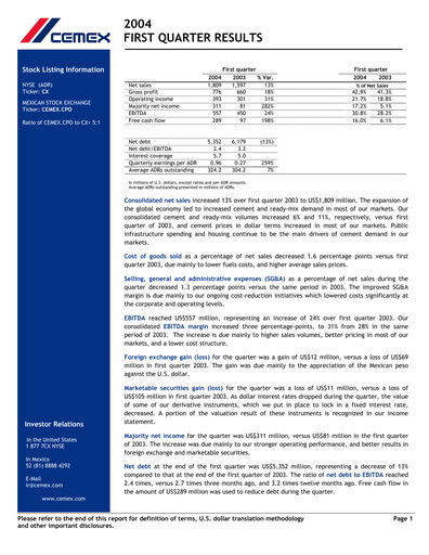 Thumbnail Cemex Quarterly Report 2004-q1