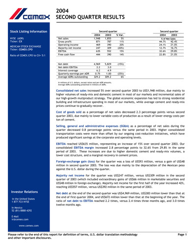 Thumbnail Cemex Quarterly Report 2004-q2