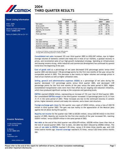 Thumbnail Cemex Quarterly Report 2004-q3