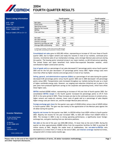 Thumbnail Cemex Quarterly Report 2004-q4