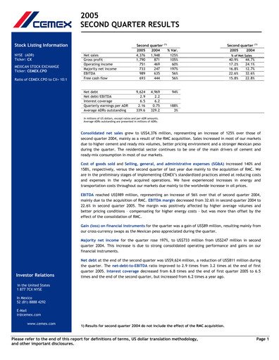 Thumbnail Cemex Quarterly Report 2005-q2