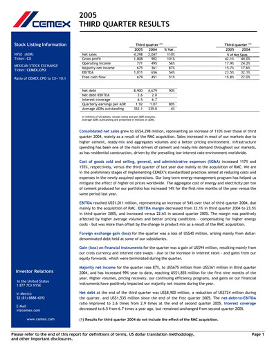 Thumbnail Cemex Quarterly Report 2005-q3
