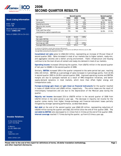 Thumbnail Cemex Quarterly Report 2006-q2
