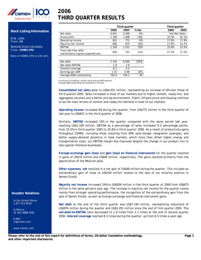 Thumbnail Cemex Quarterly Report 2006-q3
