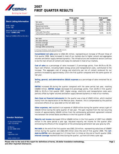 Thumbnail Cemex Quarterly Report 2007-q1