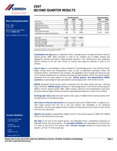 Thumbnail Cemex Quarterly Report 2007-q2