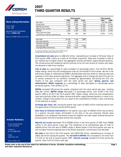 Thumbnail Cemex Quarterly Report 2007-q3