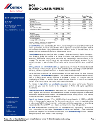 Thumbnail Cemex Quarterly Report 2008-q2