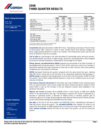 Thumbnail Cemex Quarterly Report 2008-q3