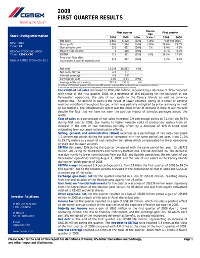 Thumbnail Cemex Quarterly Report 2009-q1