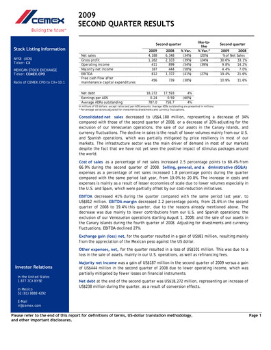 Thumbnail Cemex Quarterly Report 2009-q2