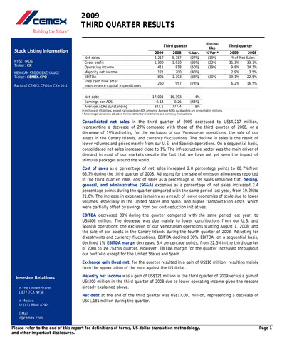 Thumbnail Cemex Quarterly Report 2009-q3