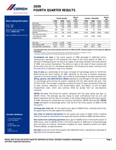 Thumbnail Cemex Quarterly Report 2009-q4