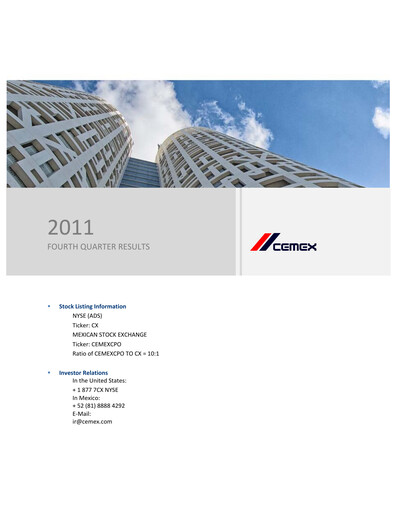 Thumbnail Cemex Quarterly Report 2011-q4