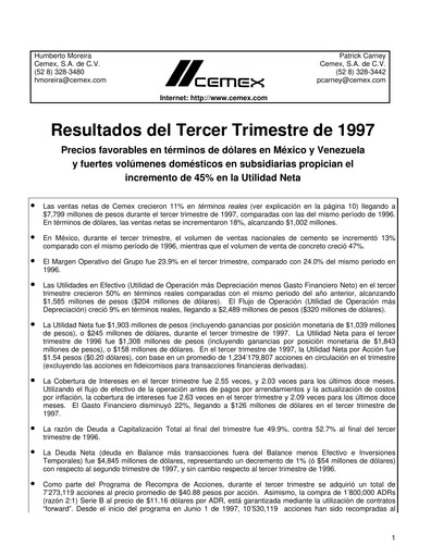 Thumbnail Cemex Quarterly Report 1997-q3