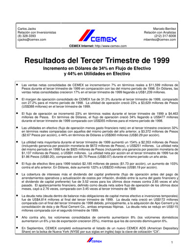 Thumbnail Cemex Quarterly Report 1999-q3