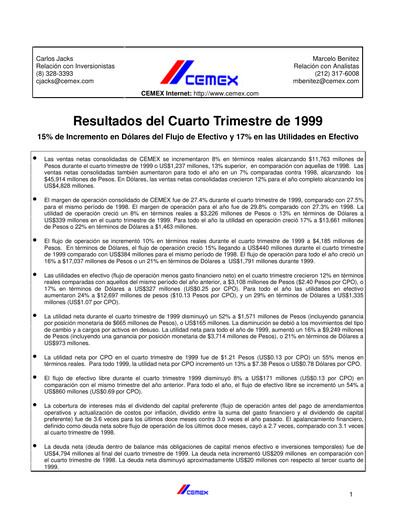 Thumbnail Cemex Quarterly Report 1999-q4
