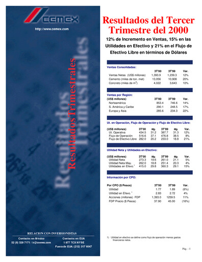 Thumbnail Cemex Quarterly Report 2000-q3