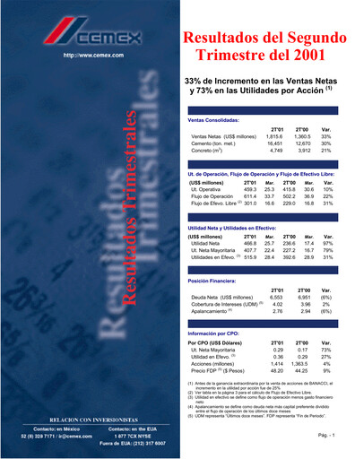 Thumbnail Cemex Quarterly Report 2001-q2