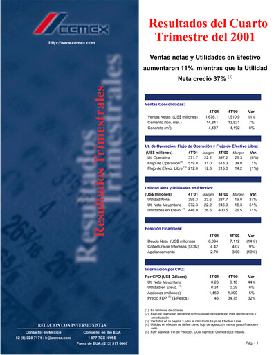 Thumbnail Cemex Quarterly Report 2001-q4