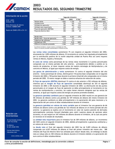 Thumbnail Cemex Quarterly Report 2003-q2