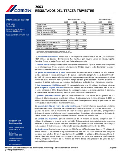 Thumbnail Cemex Quarterly Report 2003-q3