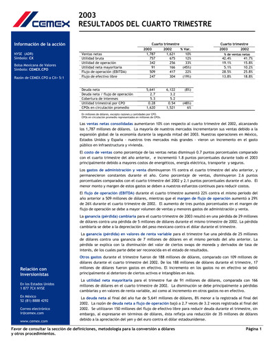 Thumbnail Cemex Quarterly Report 2003-q4
