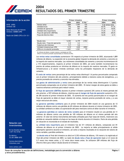 Thumbnail Cemex Quarterly Report 2004-q1