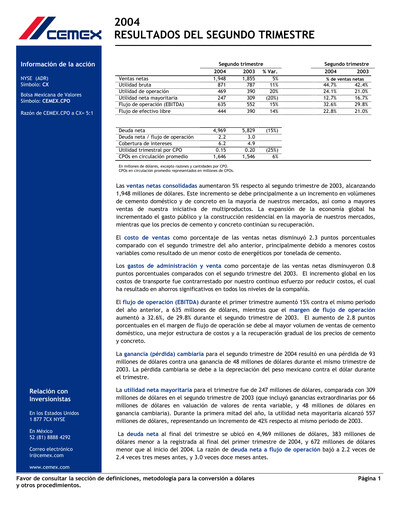 Thumbnail Cemex Quarterly Report 2004-q2