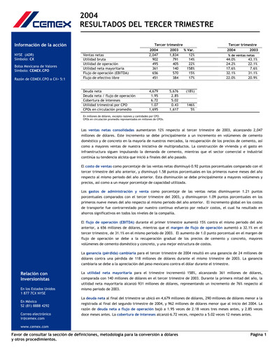 Thumbnail Cemex Quarterly Report 2004-q3
