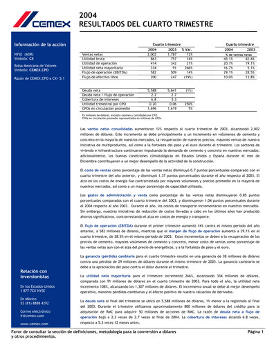 Thumbnail Cemex Quarterly Report 2004-q4