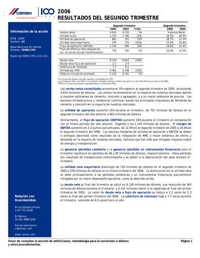 Thumbnail Cemex Quarterly Report 2006-q2