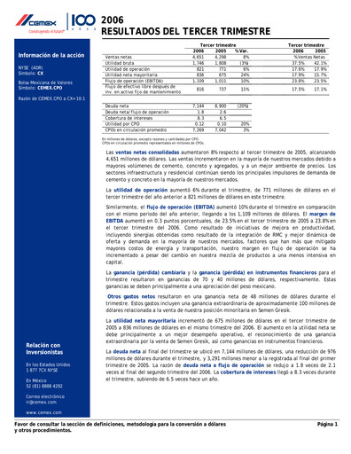 Thumbnail Cemex Quarterly Report 2006-q3