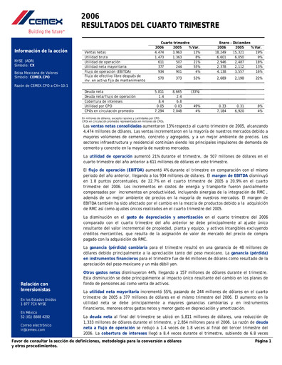 Thumbnail Cemex Quarterly Report 2006-q4