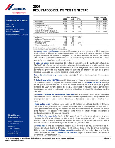 Thumbnail Cemex Quarterly Report 2007-q1