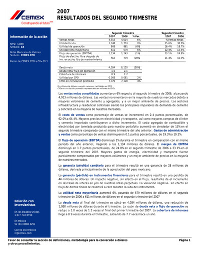 Thumbnail Cemex Quarterly Report 2007-q2