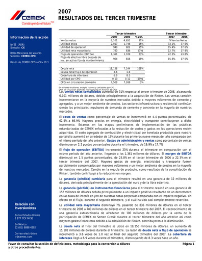 Thumbnail Cemex Quarterly Report 2007-q3