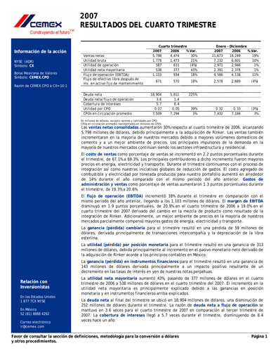 Thumbnail Cemex Quarterly Report 2007-q4