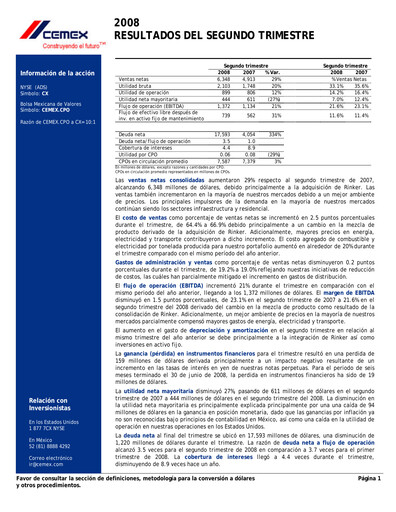 Thumbnail Cemex Quarterly Report 2008-q2