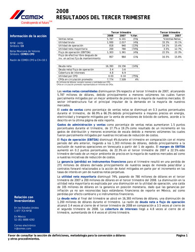 Thumbnail Cemex Quarterly Report 2008-q3