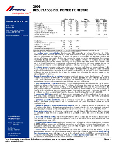 Thumbnail Cemex Quarterly Report 2009-q1