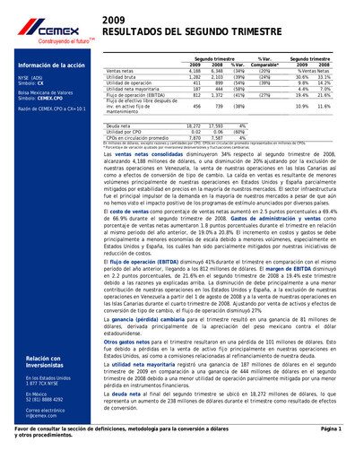 Thumbnail Cemex Quarterly Report 2009-q2