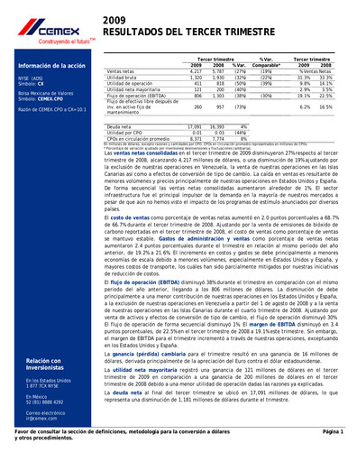 Thumbnail Cemex Quarterly Report 2009-q3