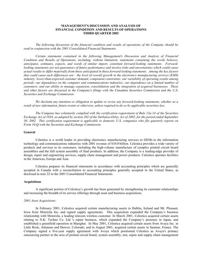 Vorschaubild Celestica Quartalsbericht 2002-q3