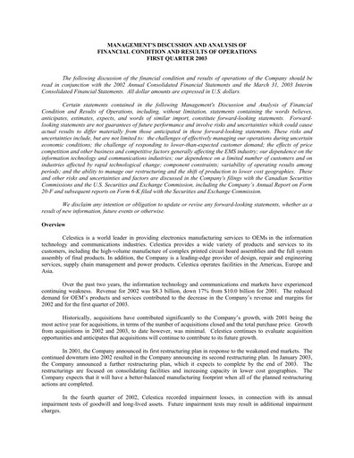 Vorschaubild Celestica Quartalsbericht 2003-q1