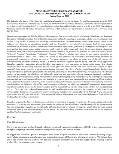Vorschaubild Celestica Quartalsbericht 2008-q2